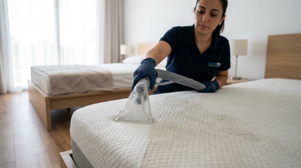 Cleaning tool deep cleaning a mattress surface
