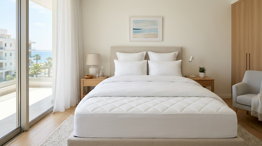 Fresh clean bed in a modern bedroom